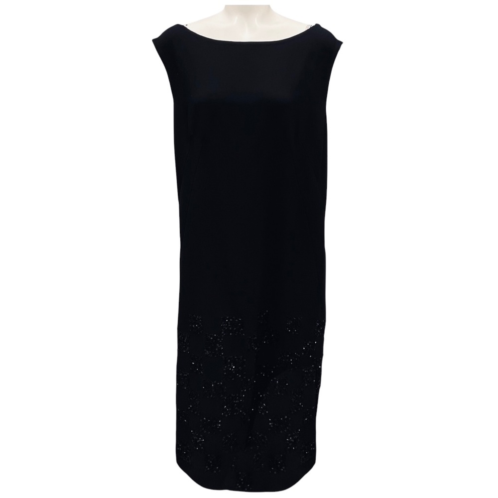 DRIES VAN NOTEN BLACK BEAD AND SEQUIN EMBELLISHED SLEEVELESS CREPE MIDI DRESS